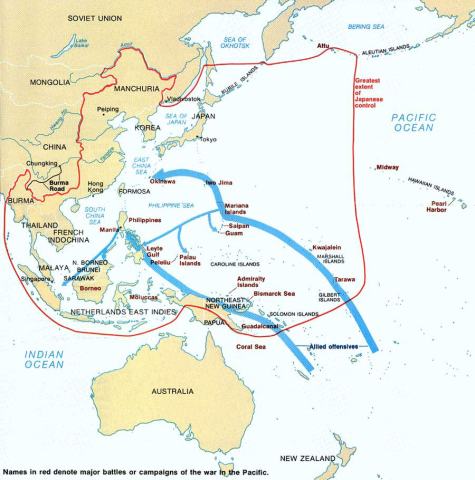 Map of the Pacific theater, 1945
